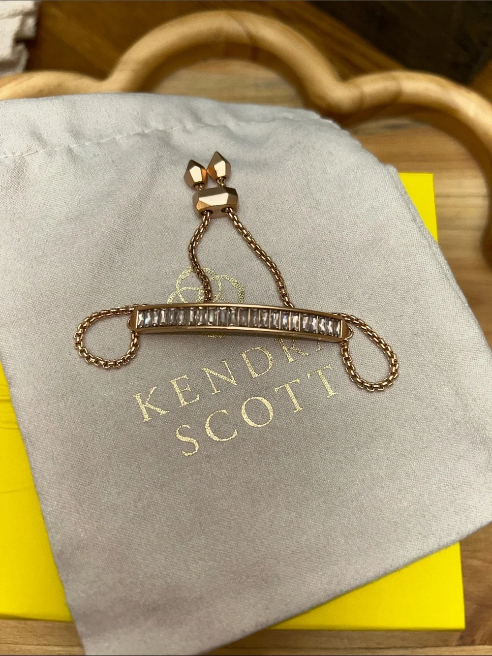 Kendra Scott Rose Gold Baguette Bar Bracelet with Clear Stones